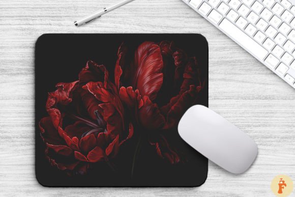 Download Deep Red Flowers on a Black Mouse Pad - Flower Collection