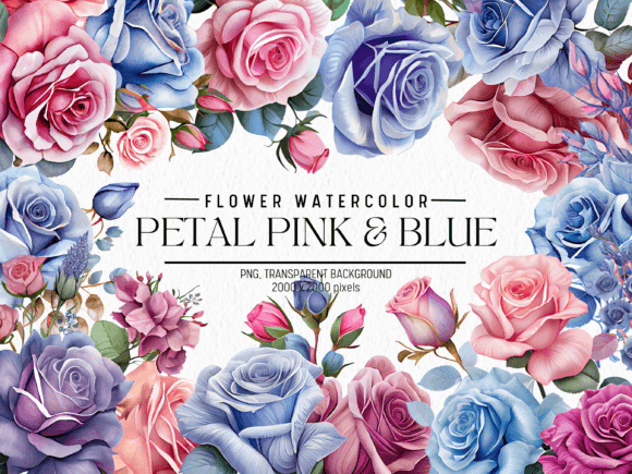 Download Petal Pink and Blue Flowers Watercolor - Blue flowers watercolor Collection