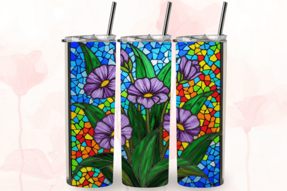 Download Stained Glass Lavender Flowers Tumbler - Flower Collection