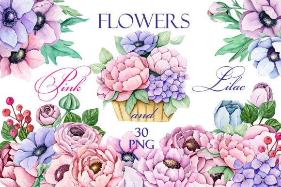 Download Pink and Blue Flowers PNG, Bouquets - Flower Collection