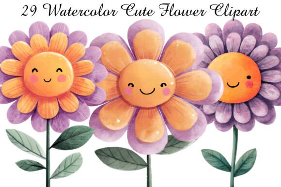 Download Watercolor Cute Flower Clipart - Flower Collection