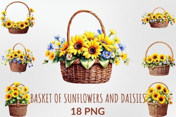 Download Basket of Sunflowers and Daisies Clipart - Flower Collection