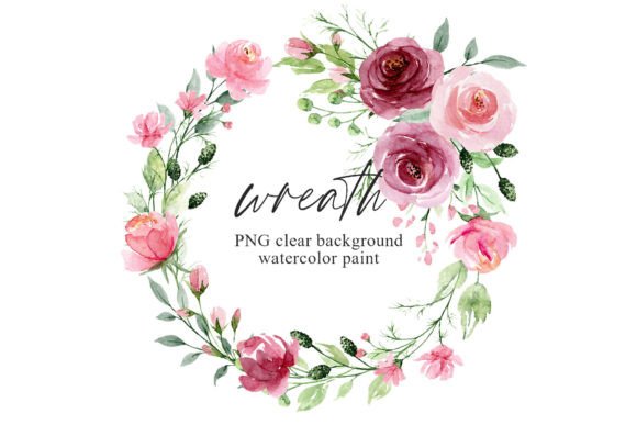 Download Wreath with Pink Watercolor Flowers, PNG - Flower Collection