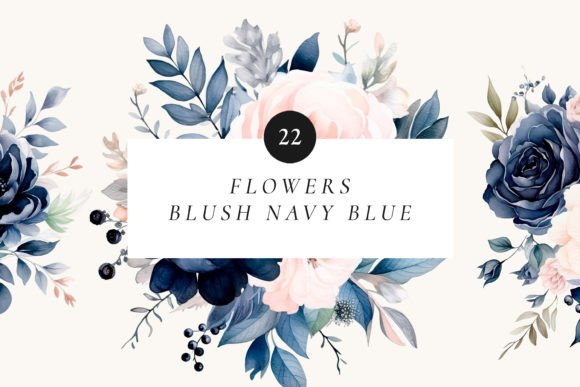 Download Blush Navy Blue Flowers PNG Watercolor - Flower Collection