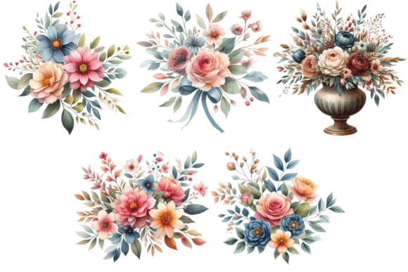 Download 5 Watercolor Flowers and Leaves Bundle - Flower Collection