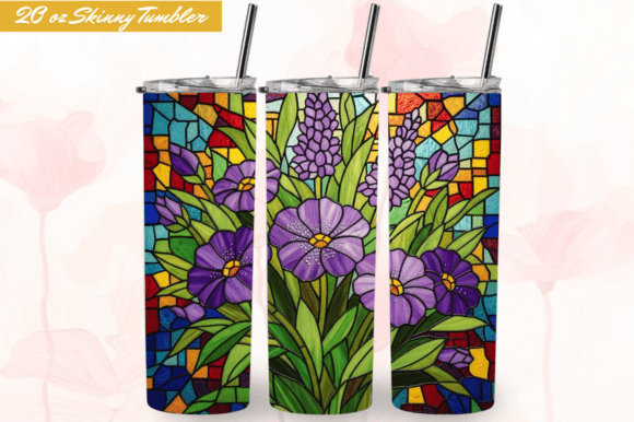 Download Stained Glass Lavender Flowers Tumbler - Flower Collection