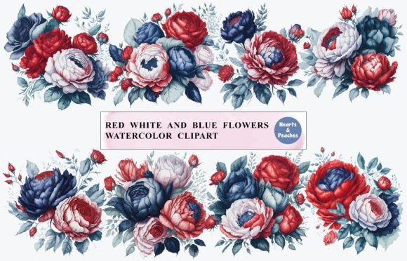 Download Red White and Blue Flowers, Watercolor - Flower Collection