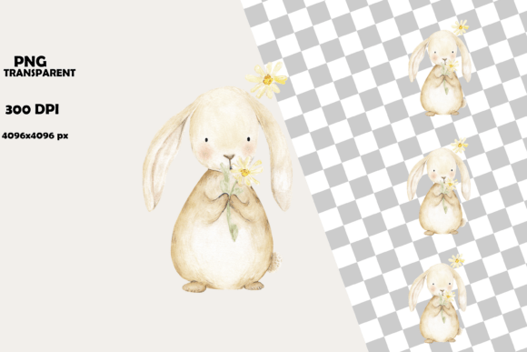 Download Cute Spring Bunny with Daisy Clipart - Daisy Collection