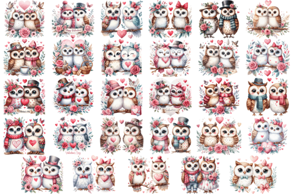 Download 29 Valentine Watercolor CoupleOwl Bundle - Premium Resources