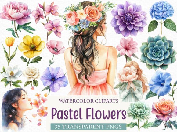 Download Watercolor Pastel Flowers Clipart - Flower Collection