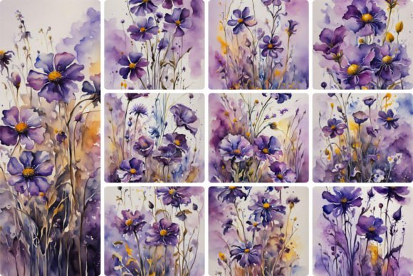 Download Violet Flowers, Watercolor - Flower Collection