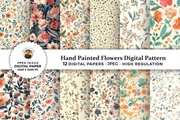 Download Hand Painted Flowers Digital Patterns - Flower Collection