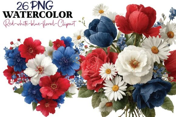 Download Patriotic Watercolor Flowers Bundle - Flower Collection
