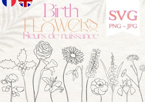 Download Birth Flower Line Art • Fleur Naissance - Flower Collection