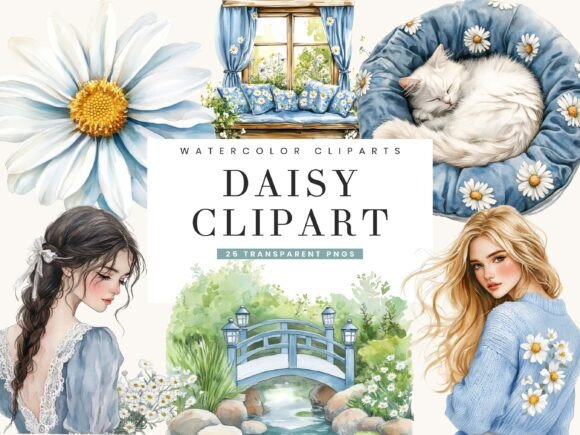 Download Watercolor Daisy Clipart Clipart Bundle - Daisy Collection