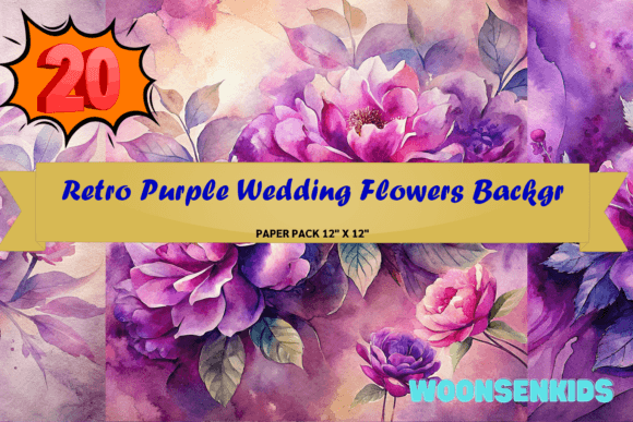 Download Best Retro Purple Wedding Flowers Background Watercolor Png Kdp Digital Paper - Flower Collection