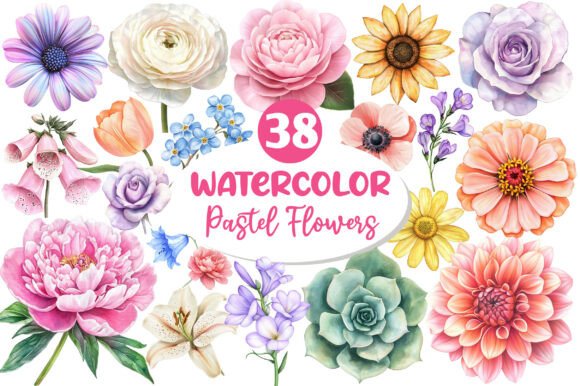 Download Watercolor Pastel Flowers Clipart - Flower Collection