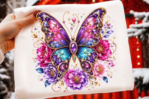 Download Ornate Jeweled Butterfly &amp; Flower PNG - Flower Collection