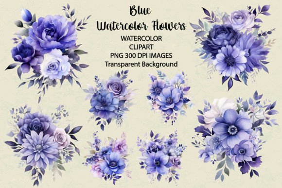 Download Blue Flowers Watercolor Clipart - Blue flowers watercolor Collection