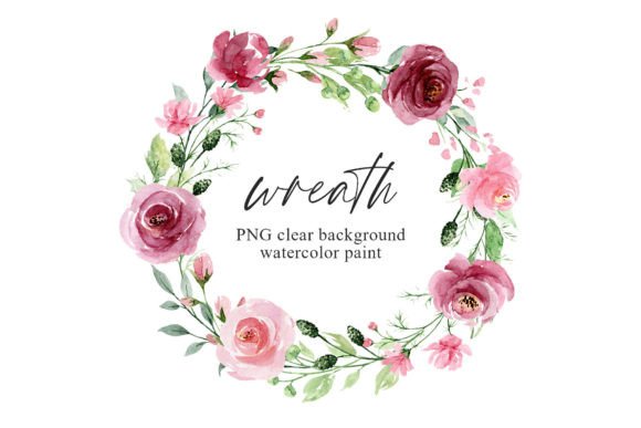 Download Wreath with Pink Watercolor Flowers, PNG - Flower Collection