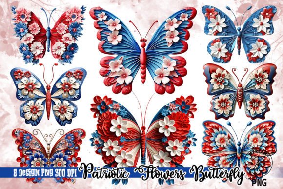 Download 3D Patriotic Flowers Butterfly Clipart - Flower Collection