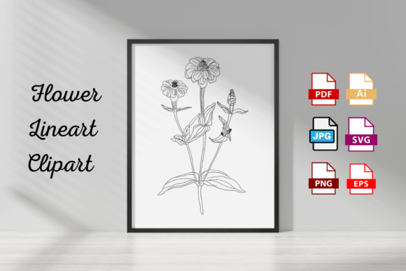 Download Zinnia Vintage Flower Line Art Clipart - Flower Collection