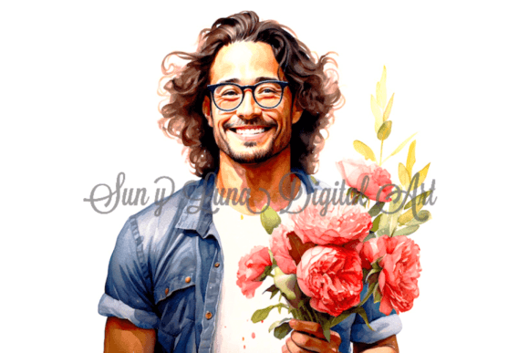 Download Man in Glasses Holding Peonies Flowers - Flower Collection