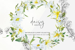 Download Watercolor Daisy Wreath Clip Art Set - Daisy Collection