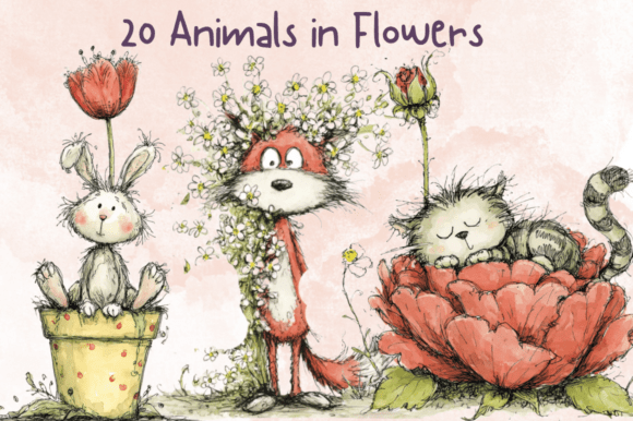 Download Whimsical Animals in Flower Clipart Set - Flower Collection