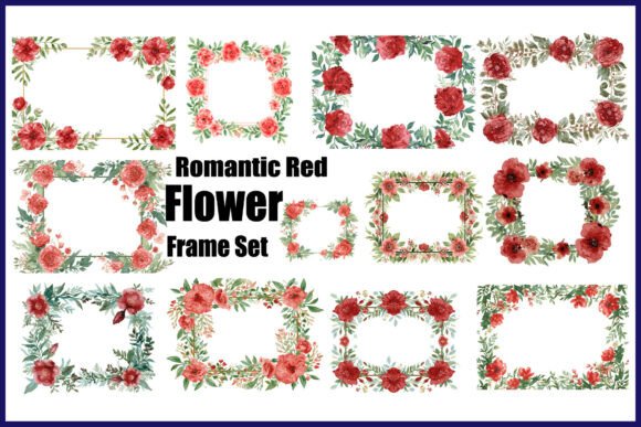 Download Romantic Red Flower Frame Set - Flower Collection