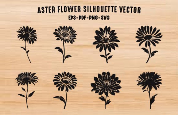 Download Aster Flower Silhouettes Clipart PNG Set - Flower Collection