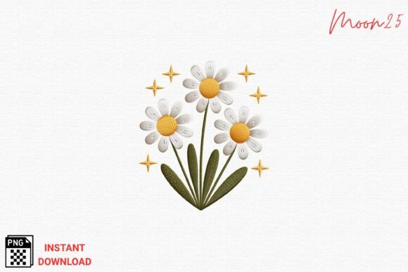 Download Embroidered Daisy Bouquet Art PNG - Daisy Collection