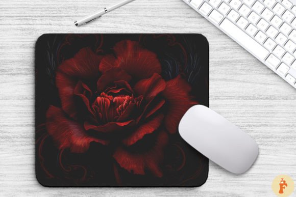 Download Deep Red Flowers on a Black Mouse Pad - Flower Collection