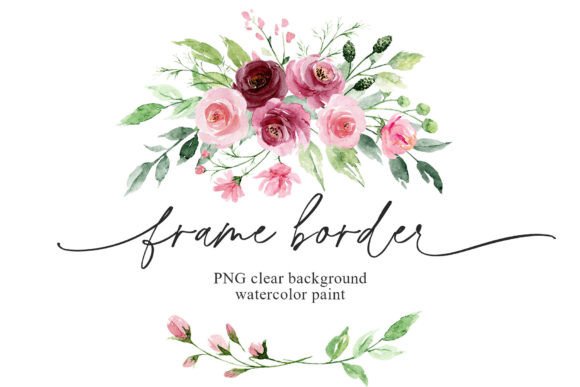 Download Wreath with Pink Watercolor Flowers, PNG - Flower Collection