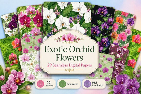 Download Exotic Orchid Flowers Digital Papers - Flower Collection