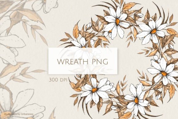 Download Ink Daisy Watercolor Wreath Clipart - Daisy Collection