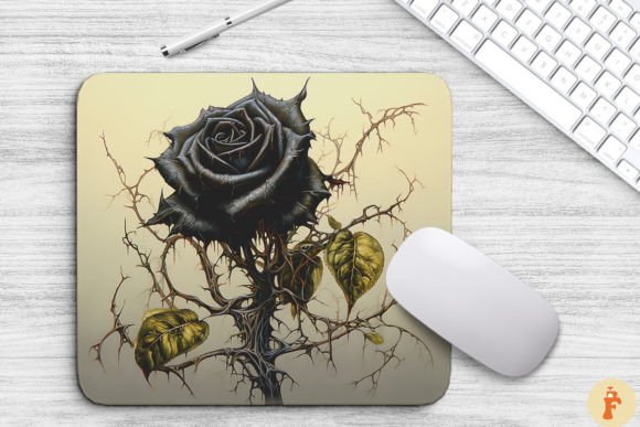 Download Black Rose and Thorns Mouse Pad Design - Premium Bundle