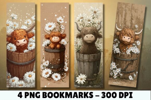 Download Highland Cow Daisy Barrel Art Bookmark - Daisy Collection