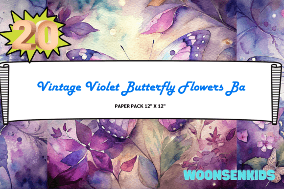 Download Best Vintage Violet Butterfly Flowers Background Watercolor Png Kdp Digital Paper - Flower Collection