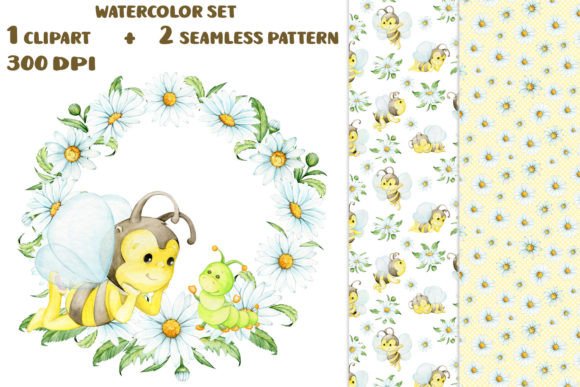 Download Bee Daisy Wreath Watercolor Clipart Seam - Daisy Collection