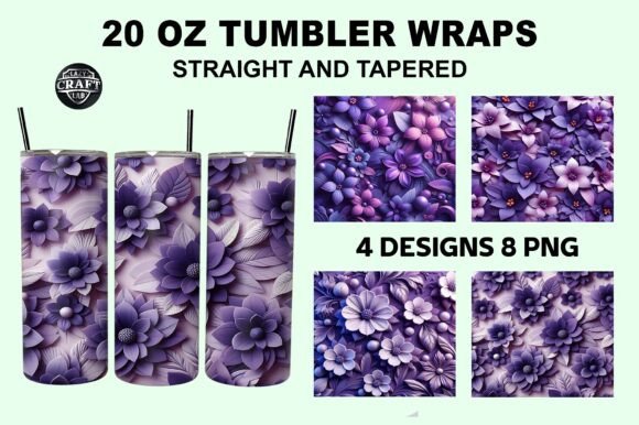 Download 3D Violet Flowers Tumbler Wrap 20oz PNG - Flower Collection