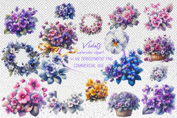 Download Violets Flowers Watercolor Clipart - Flower Collection