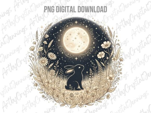 Download Bunny Rabbit Wildflower Floral Moon PNG - Flower Collection