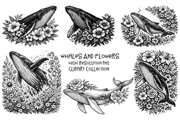 Download Whales and Flowers PNG Clipart Set - Flower Collection