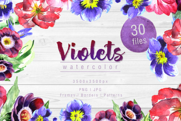 Download Cool Violets Watercolor Flower Set - Flower Collection