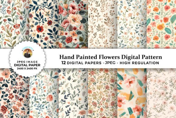 Download Hand Painted Flowers Digital Patterns - Flower Collection