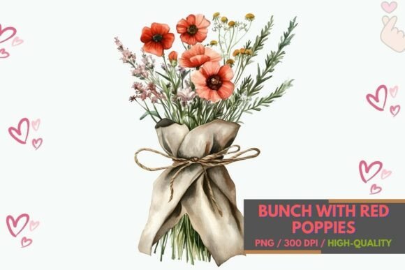 Download Wildflower Bunch with Red Poppies PNG - Flower Collection