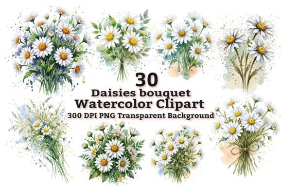 Download Elegant Watercolor Daisy Bouquet Clipart - Daisy Collection