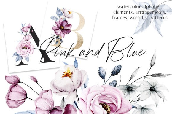 Download Watercolor Pink and Blue Flowers Peonies - Flower Collection