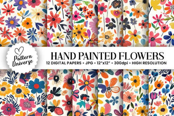 Download Hand Painted Flowers Digital Papers - Flower Collection